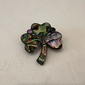 Vintage Mexican Sterling Silver and Abalone Four-Leaf Clover Brooch